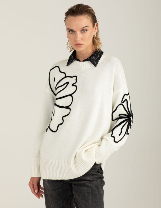 Maglia girocollo floreale ricamata donna off white fw25w11mg cc-a0002