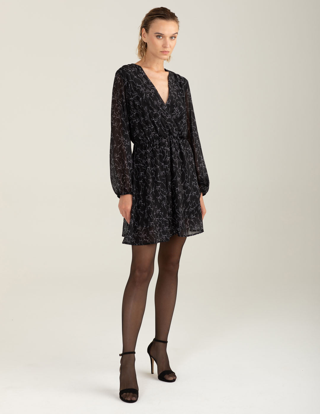 Abito in georgette stampata donna black fw25w02as cc-a0951 Abito in georgette stampata