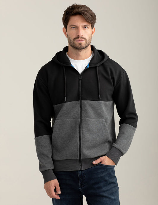 Felpa color block con zip e cappuccio uomo black fm25w10fz cc-a0951