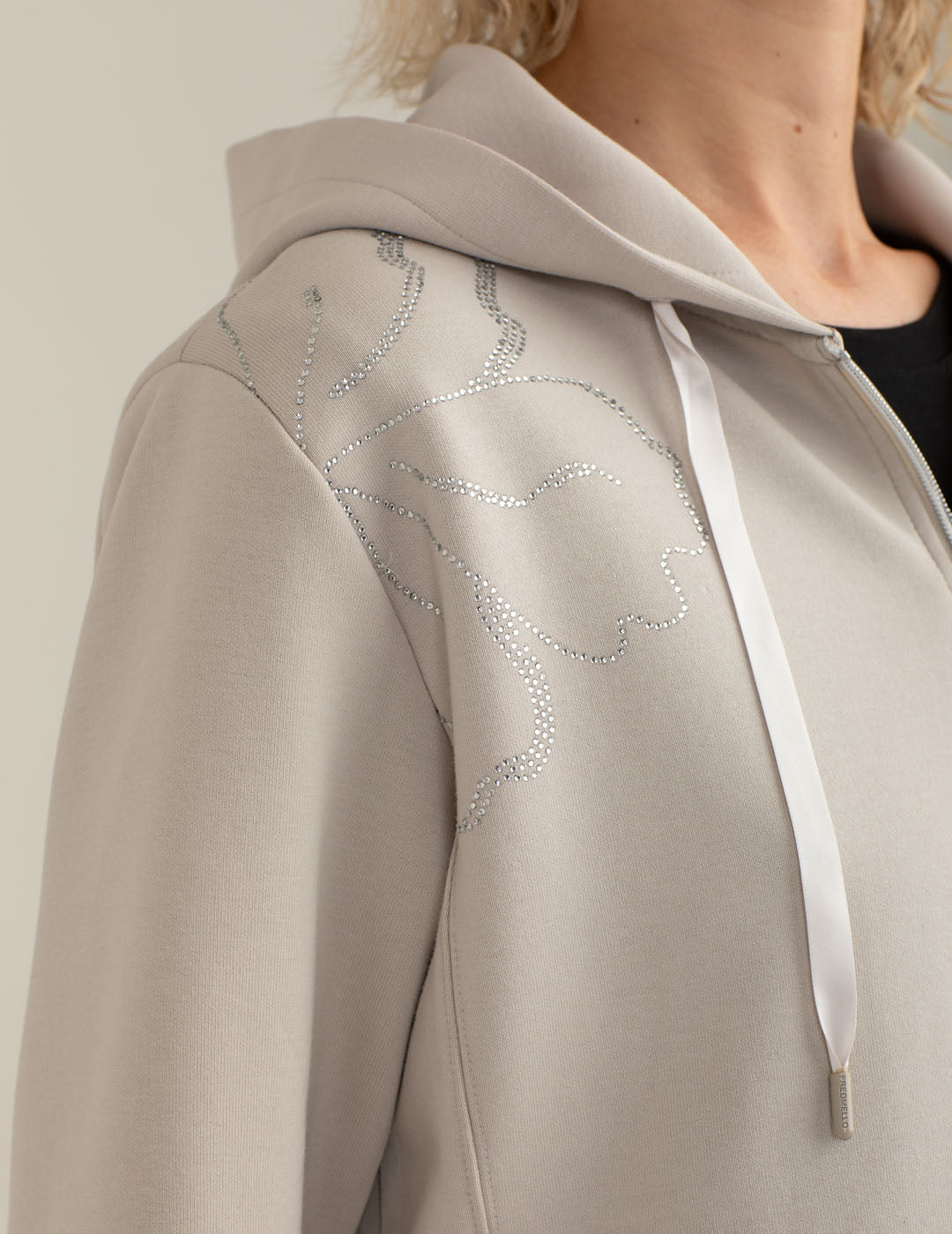 Felpa full zip con cappuccio e strass donna ice fw25w01fz cc-a0005 Felpa full zip con cappuccio e strass