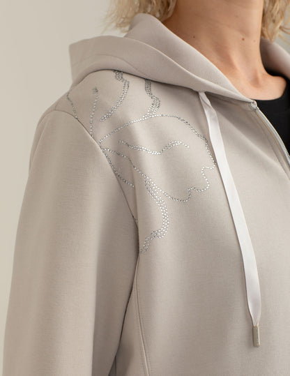 Felpa full zip con cappuccio e strass
