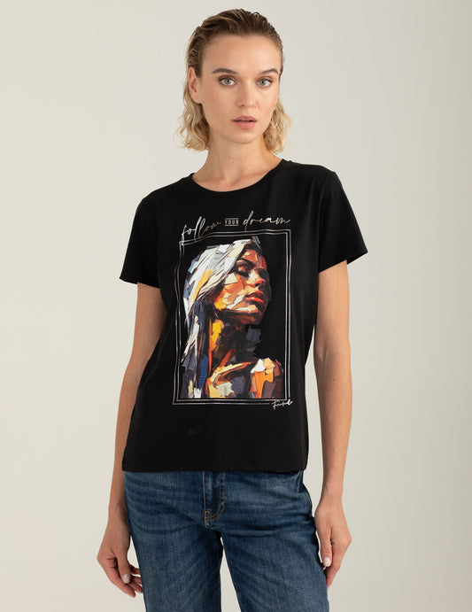 T-shirt con stampa ad alta definizione donna black fw25w01tg cc-a0951