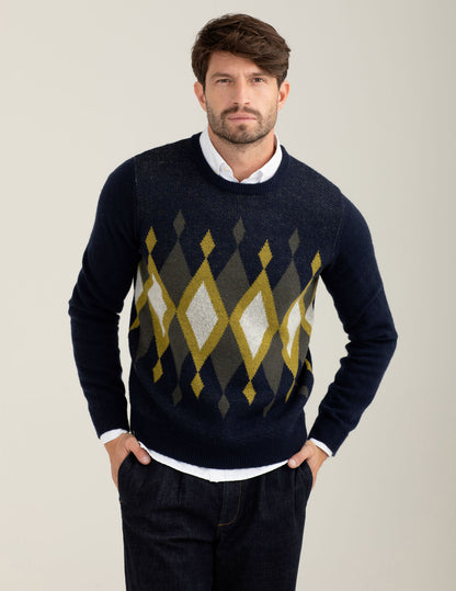 Maglia con intarsio a rombi in lambswool