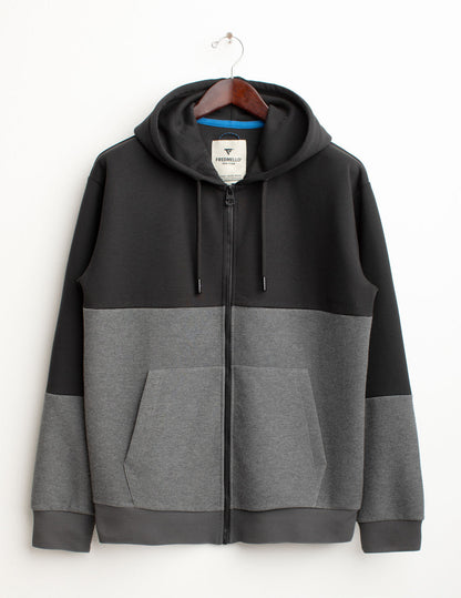 Felpa color block con zip e cappuccio
