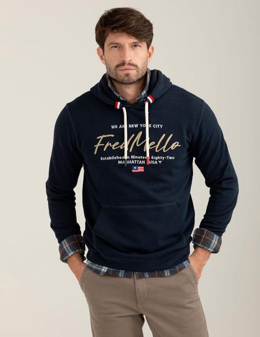 Felpa con cappuccio ricamata uomo blue fm25w18fc cc-a0601