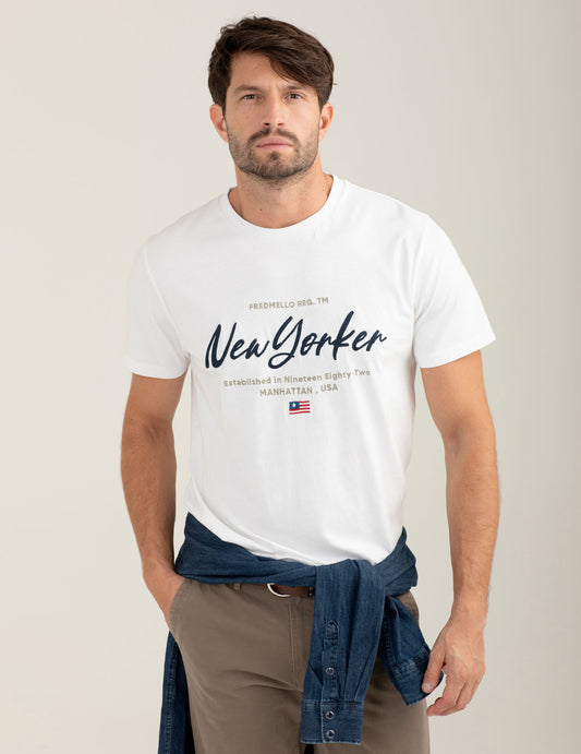 T-shirt con ricamo New York uomo white fm25w06tg cc-a0001