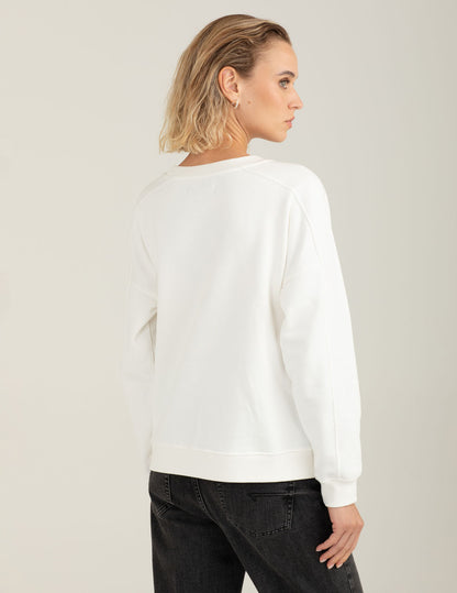 Felpa girocollo con patch in raso e strass