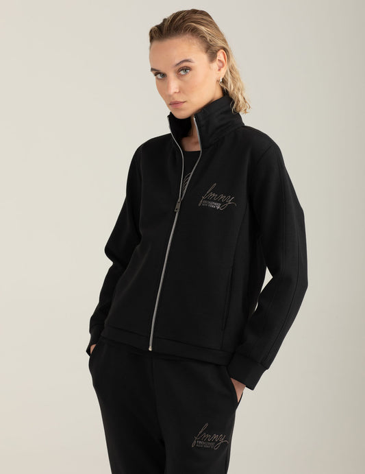Felpa full zip con dettagli in strass donna black fw25w03fz cc-a0951