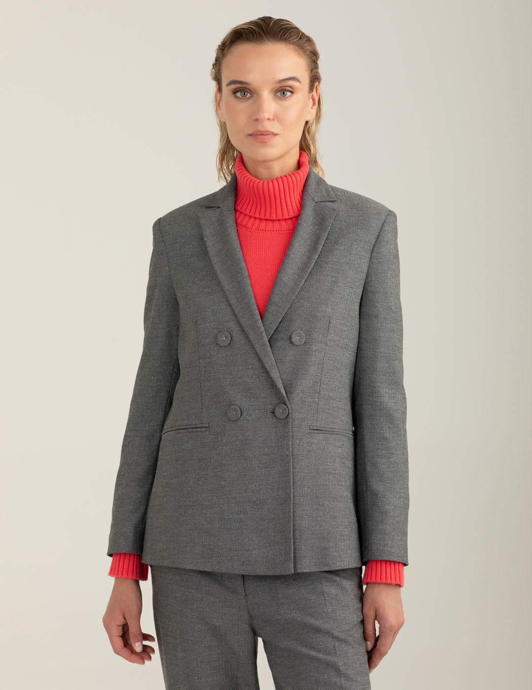 Double-breasted blazer woman dark gray fw25w03bt cc-a0903 Double-breasted blazer