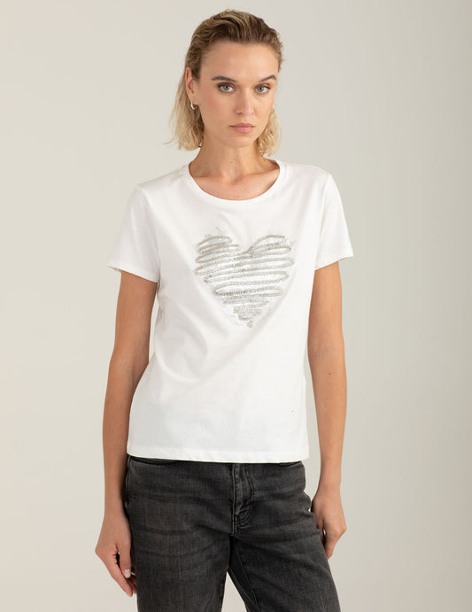 Beaded and foil print T-shirt woman off white fw25w15tg cc-a0002