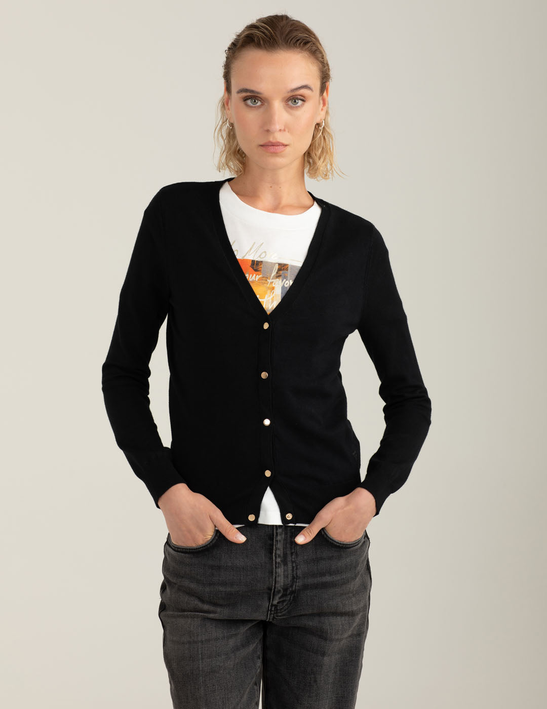 Cardigan scollo a V donna black fw25w02mk cc-a0951 Cardigan scollo a V