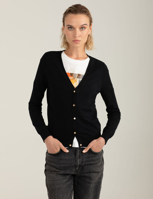 Cardigan scollo a V donna black fw25w02mk cc-a0951