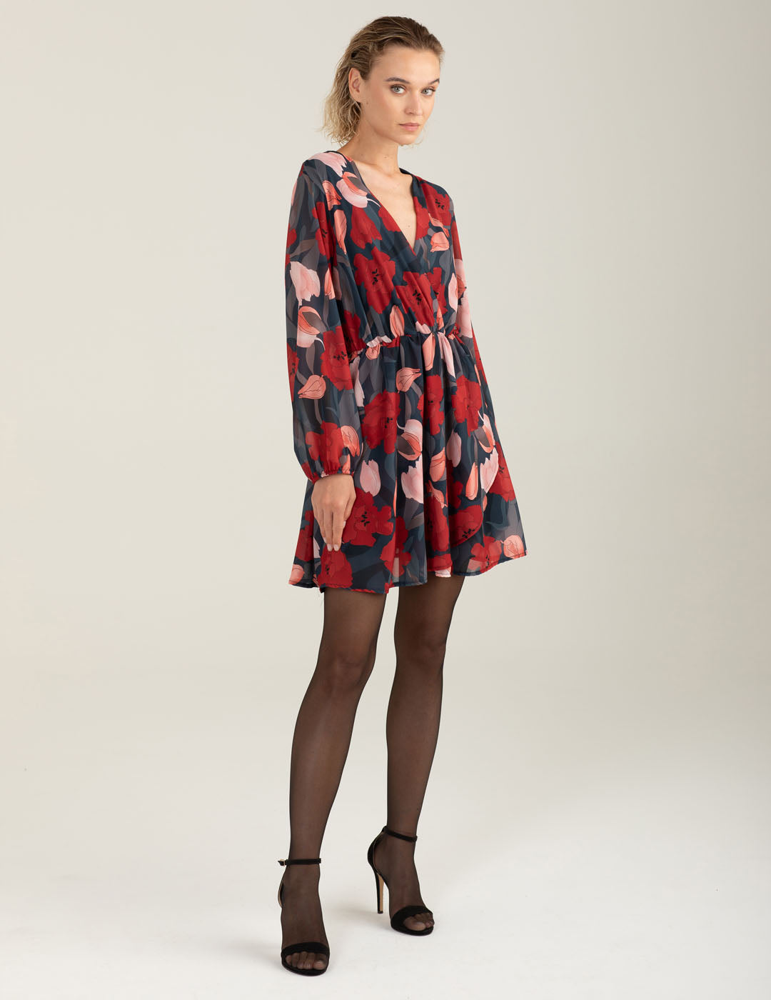 Abito in georgette stampata donna red fw25w02as cc-a0301 Abito in georgette stampata