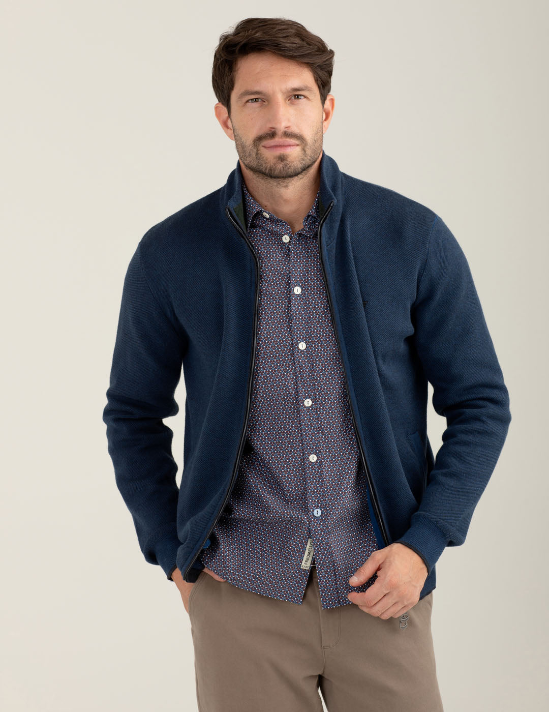 Maglia full zip jacquard uomo blue fm25w34mz cc-a0601 Maglia full zip jacquard