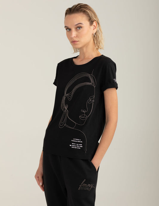 T-shirt con micro-catenella e stampa lamina donna black fw25w05tg cc-a0951
