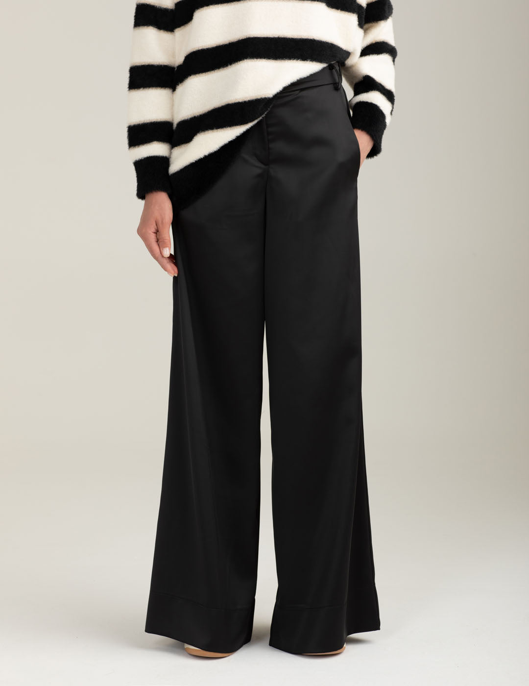 Pantalone palazzo in raso donna black fw25w20pu cc-a0951 Pantalone palazzo in raso