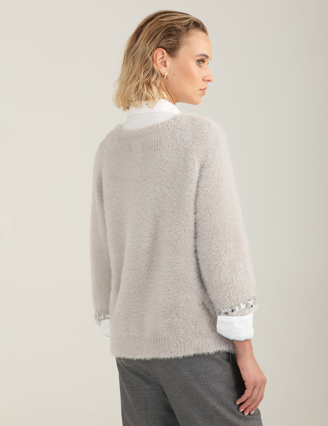 Fur-effect sweater with sequins woman light gray fw25w21mg cc-a0923 Fur-effect sweater with sequins