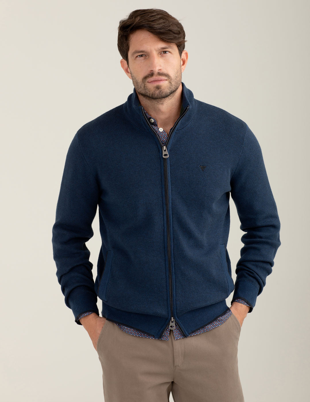 Maglia full zip jacquard uomo blue fm25w34mz cc-a0601 Maglia full zip jacquard