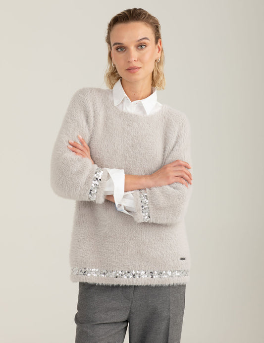 Maglia effetto pelliccia con paillettes donna light gray fw25w21mg cc-a0923