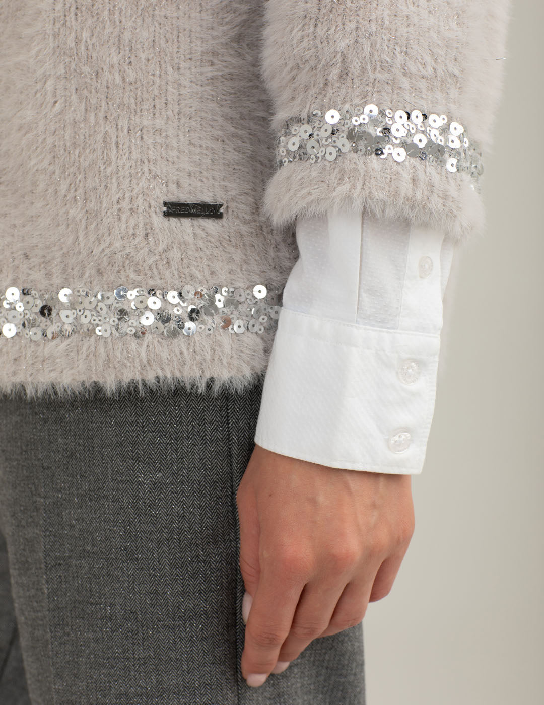 Fur-effect sweater with sequins woman light gray fw25w21mg cc-a0923 Fur-effect sweater with sequins