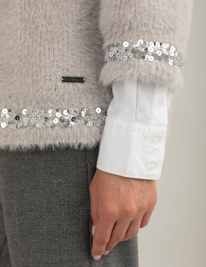 Fur-effect sweater with sequins