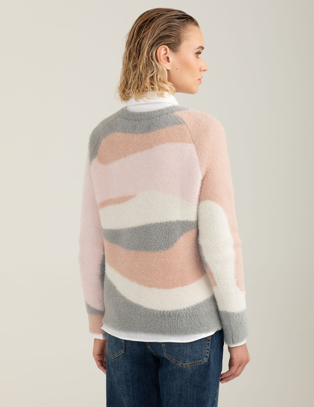 Maglia girocollo effetto pelliccia multicolore donna pink fw25w28mg cc-a0406 Maglia girocollo effetto pelliccia multicolore