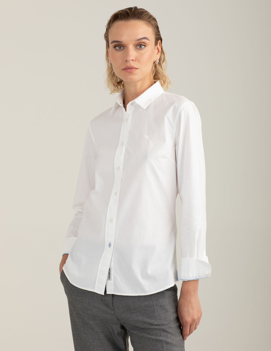 Camicia slim fit in armaturato stretch donna white fw25w03cu cc-a0001 Camicia slim fit in armaturato stretch