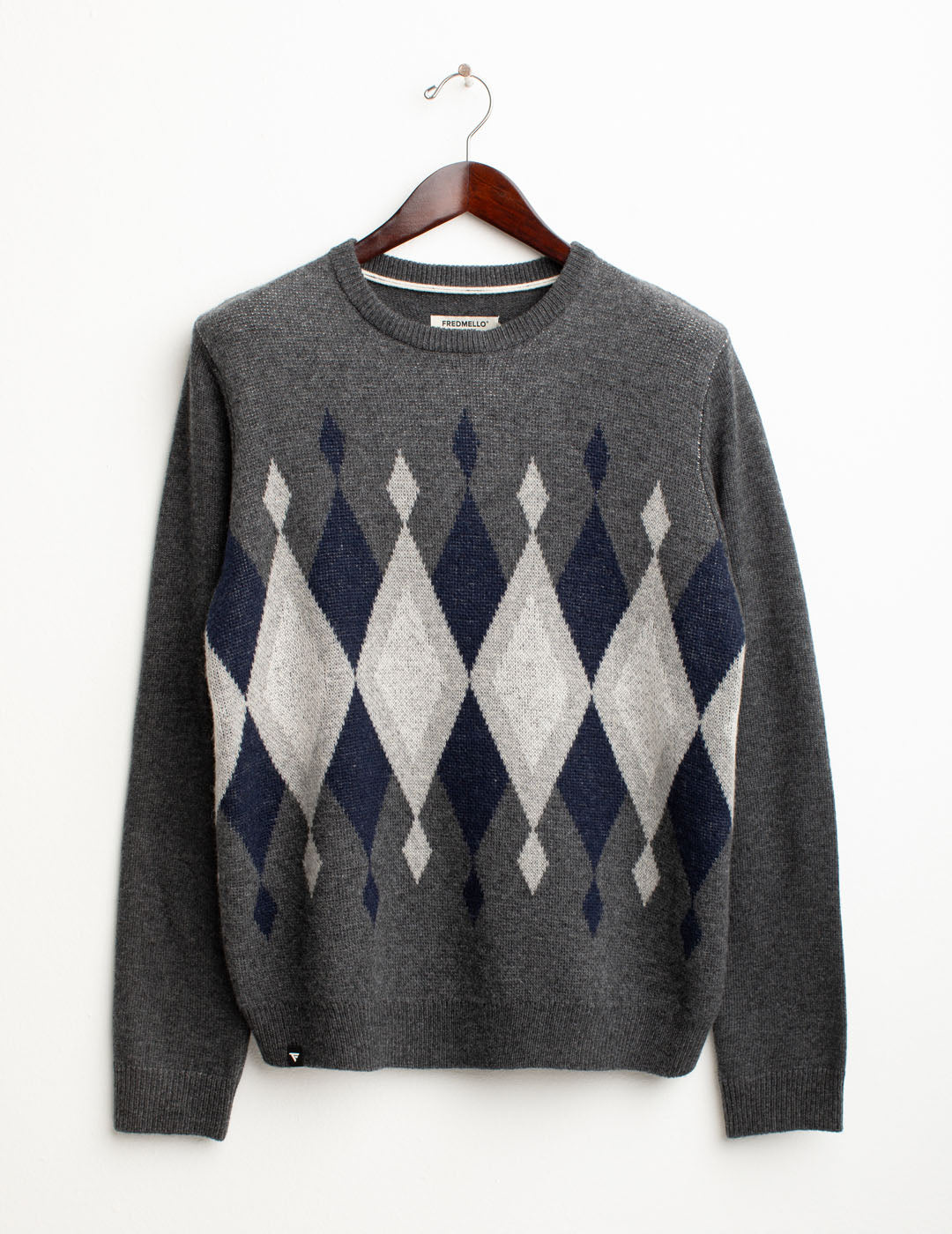 Maglia con intarsio a rombi in lambswool uomo antracite melange fm25w29mg cc-a0953 Maglia con intarsio a rombi in lambswool