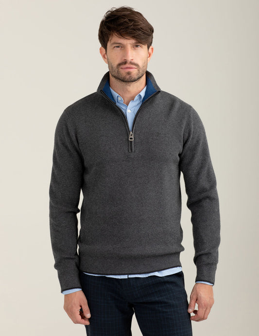 Jacquard trucker sweater man antracite melange fm25w35mm cc-a0953