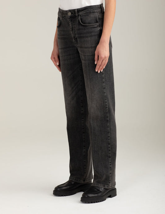 Stretch denim palazzo trousers - back - 002