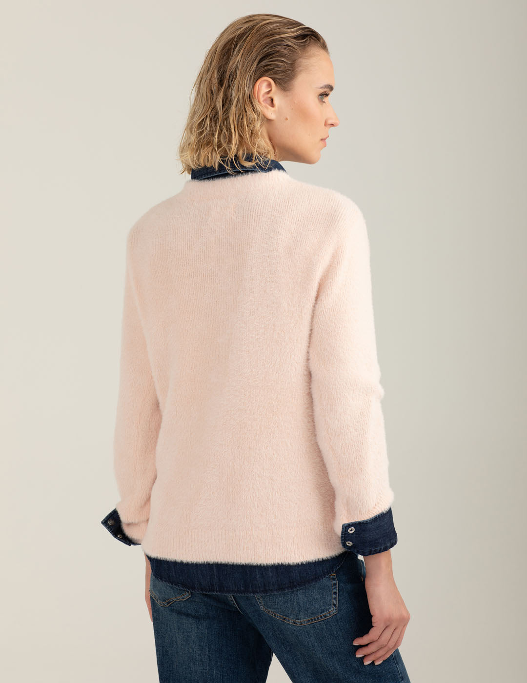 Maglia girocollo effetto pelliccia donna pink fw25w24mg cc-a0406 Maglia girocollo effetto pelliccia