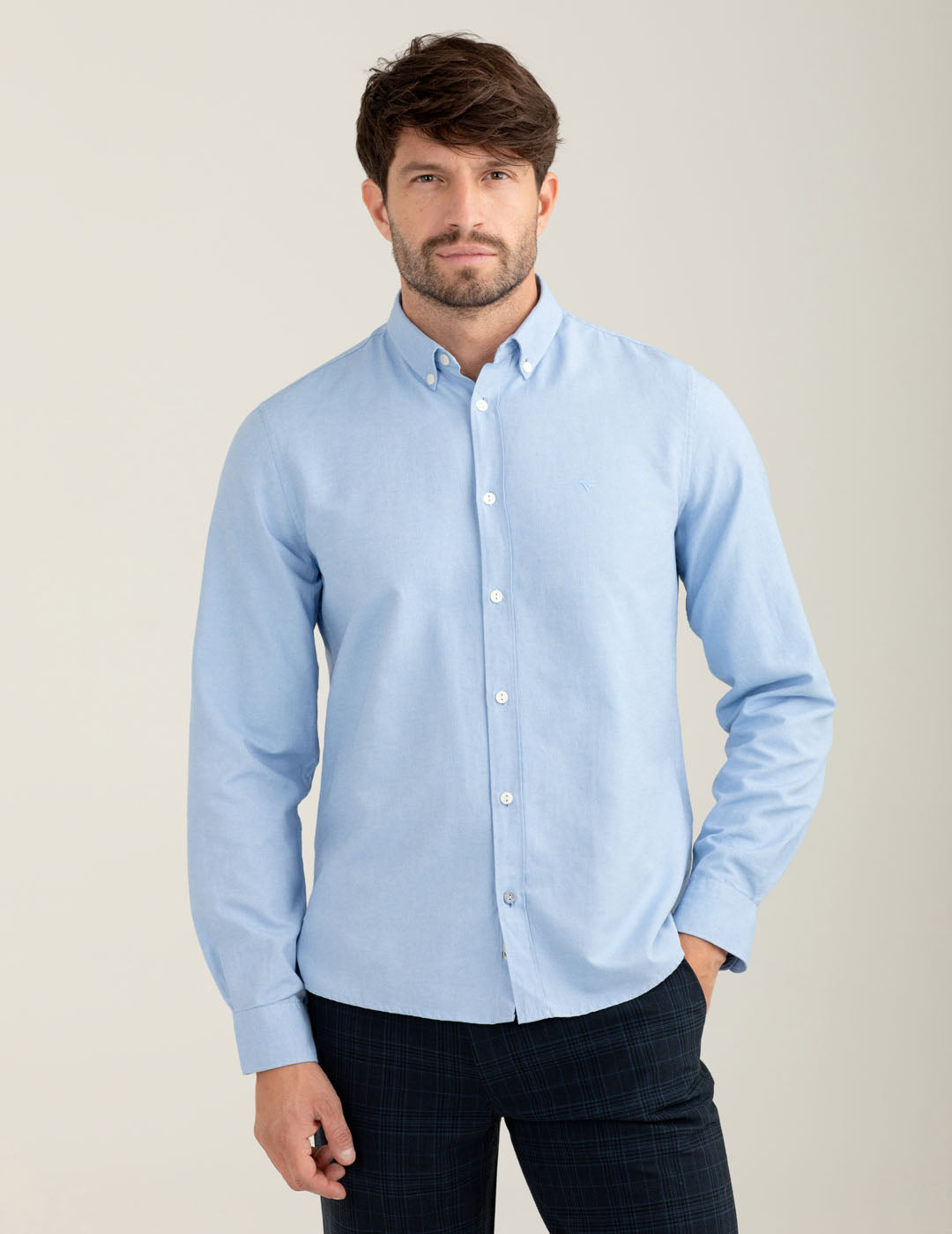 Camicia in oxford con logo ricamato uomo light blue fm25w11cu cc-a1001 Camicia in oxford con logo ricamato