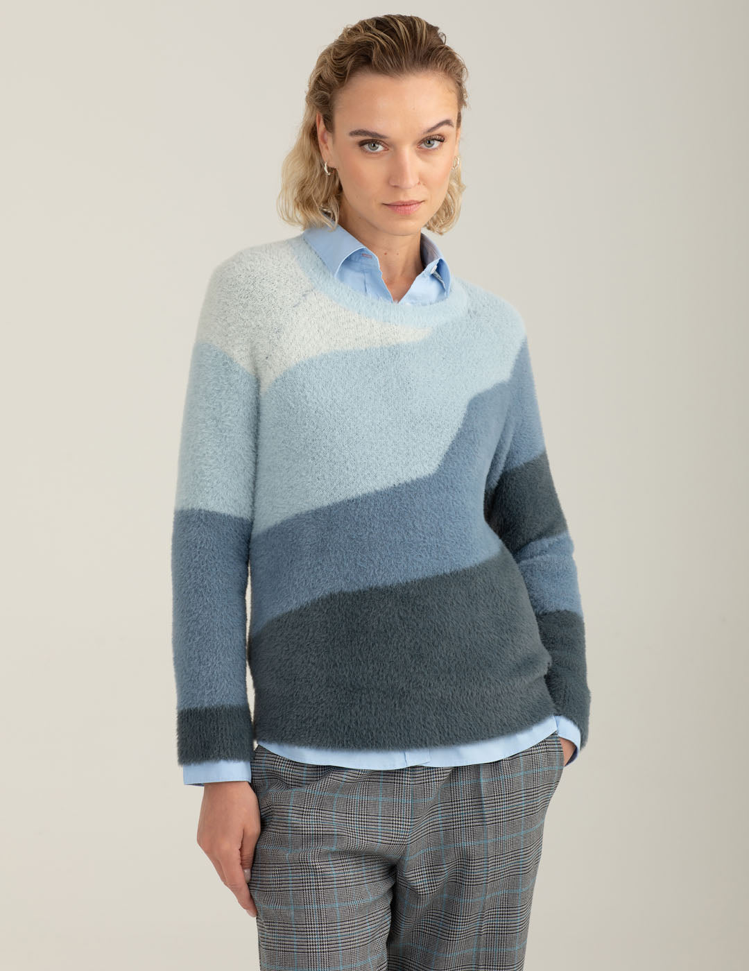 Maglia girocollo effetto pelliccia multicolore donna sky fw25w28mg cc-a0705 Maglia girocollo effetto pelliccia multicolore