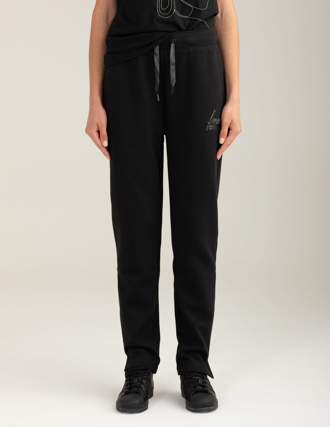 Pantalone interlock con dettagli strass donna black fw25w02pf cc-a0951 Pantalone interlock con dettagli strass