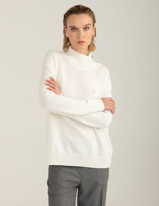 Maglia dolcevita con bottoni araldici donna off white fw25w06md cc-a0002