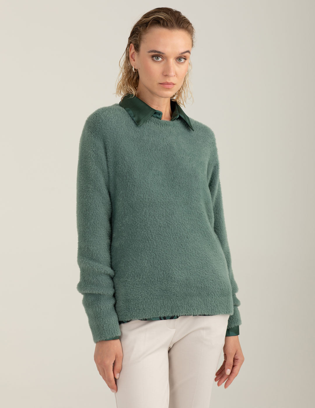 Maglia girocollo effetto pelliccia donna moss fw25w24mg cc-a0818 Maglia girocollo effetto pelliccia