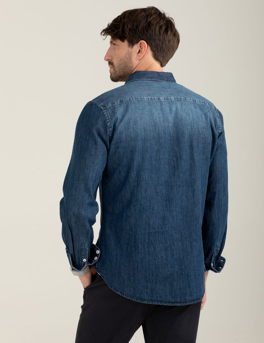 Camicia in denim con logo ricamato - back - 002