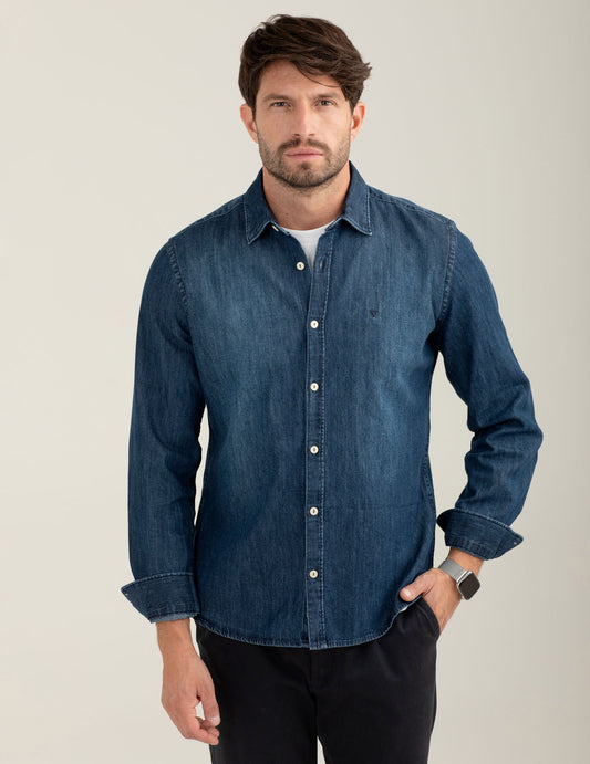 Camicia in denim con logo ricamato uomo blue fm25w13cd cc-a0601