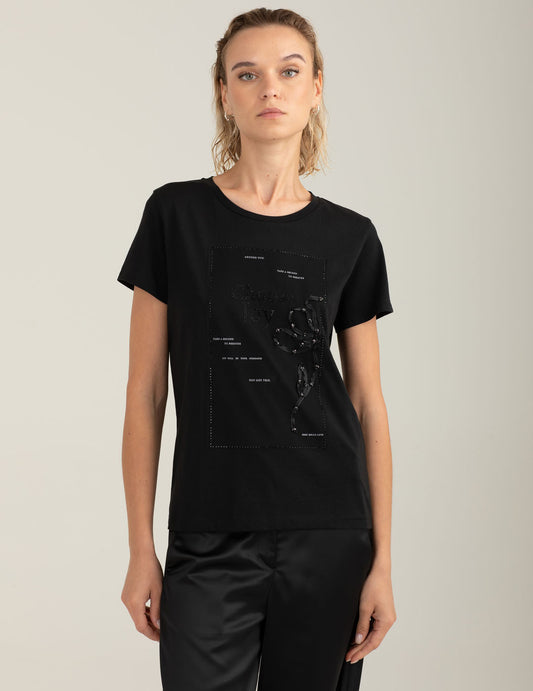 T-shirt con patch in tulle e strass donna black fw25w02tg cc-a0951
