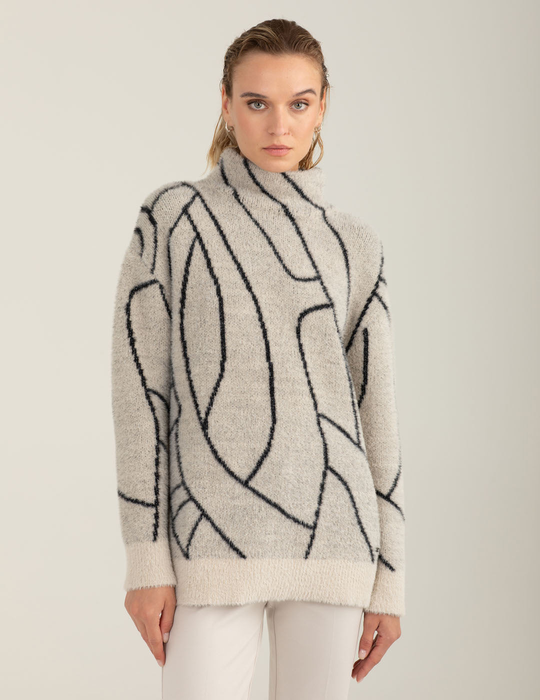 Fur-effect turtleneck with lurex pattern woman cream fw25w25md cc-a0017 Fur-effect turtleneck with lurex pattern