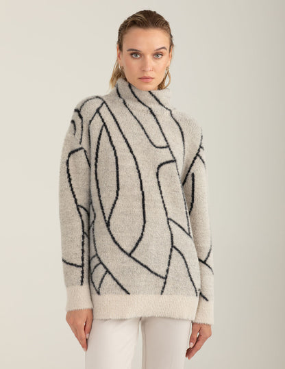 Fur-effect turtleneck with lurex pattern