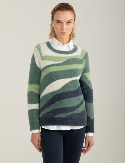 Maglia girocollo effetto pelliccia multicolore