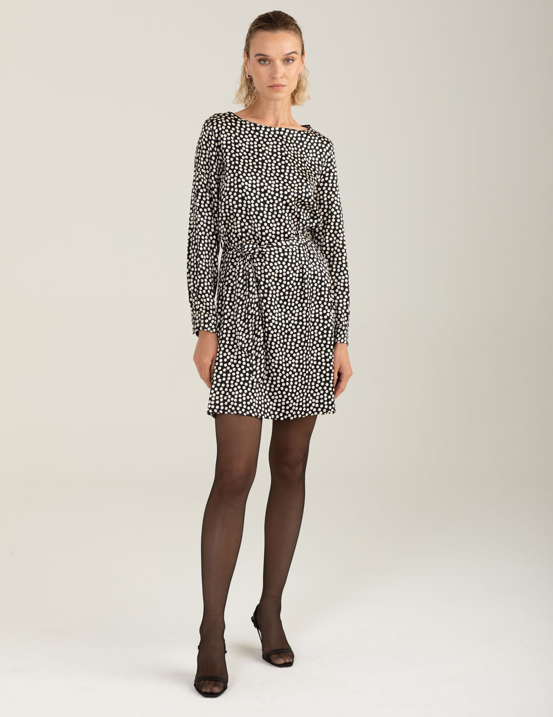 Abito in raso stretch stampato donna white black fw25w03as cc-a0009 Abito in raso stretch stampato