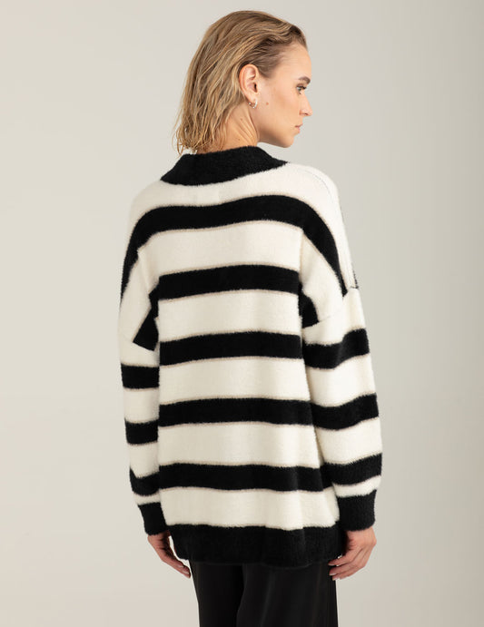 Maglia dolcevita effetto pelliccia a righe lurex - back - 002