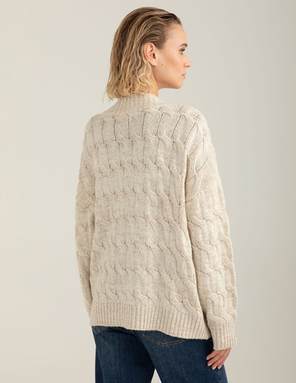 Maglia cardigan a trecce con micropaillettes