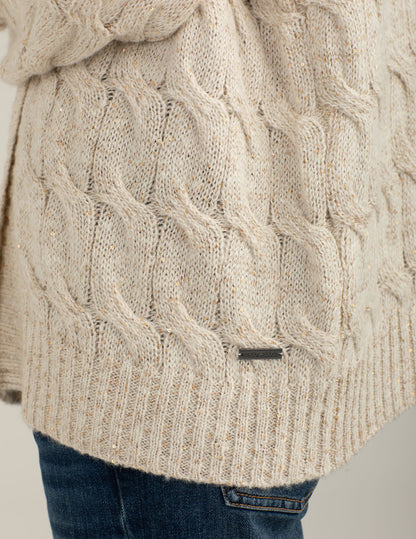 Maglia cardigan a trecce con micropaillettes