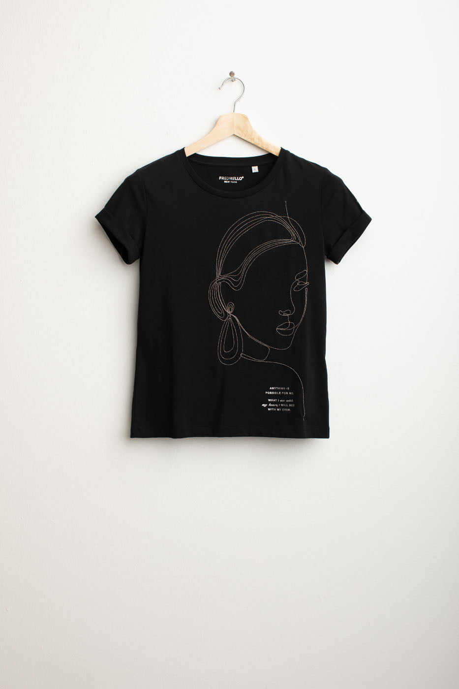 T-shirt con micro-catenella e stampa lamina donna black fw25w05tg cc-a0951 T-shirt con micro-catenella e stampa lamina