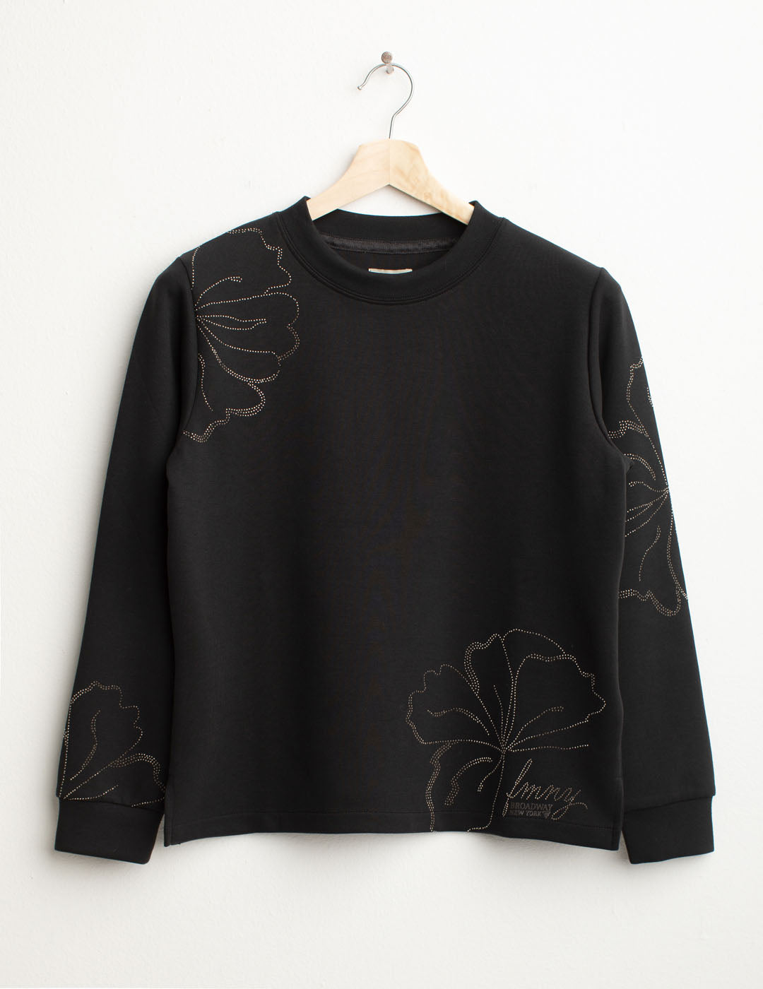 Felpa girocollo con strass e fiori donna black fw25w06fg cc-a0951 Felpa girocollo con strass e fiori