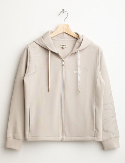 Felpa full zip con cappuccio e strass