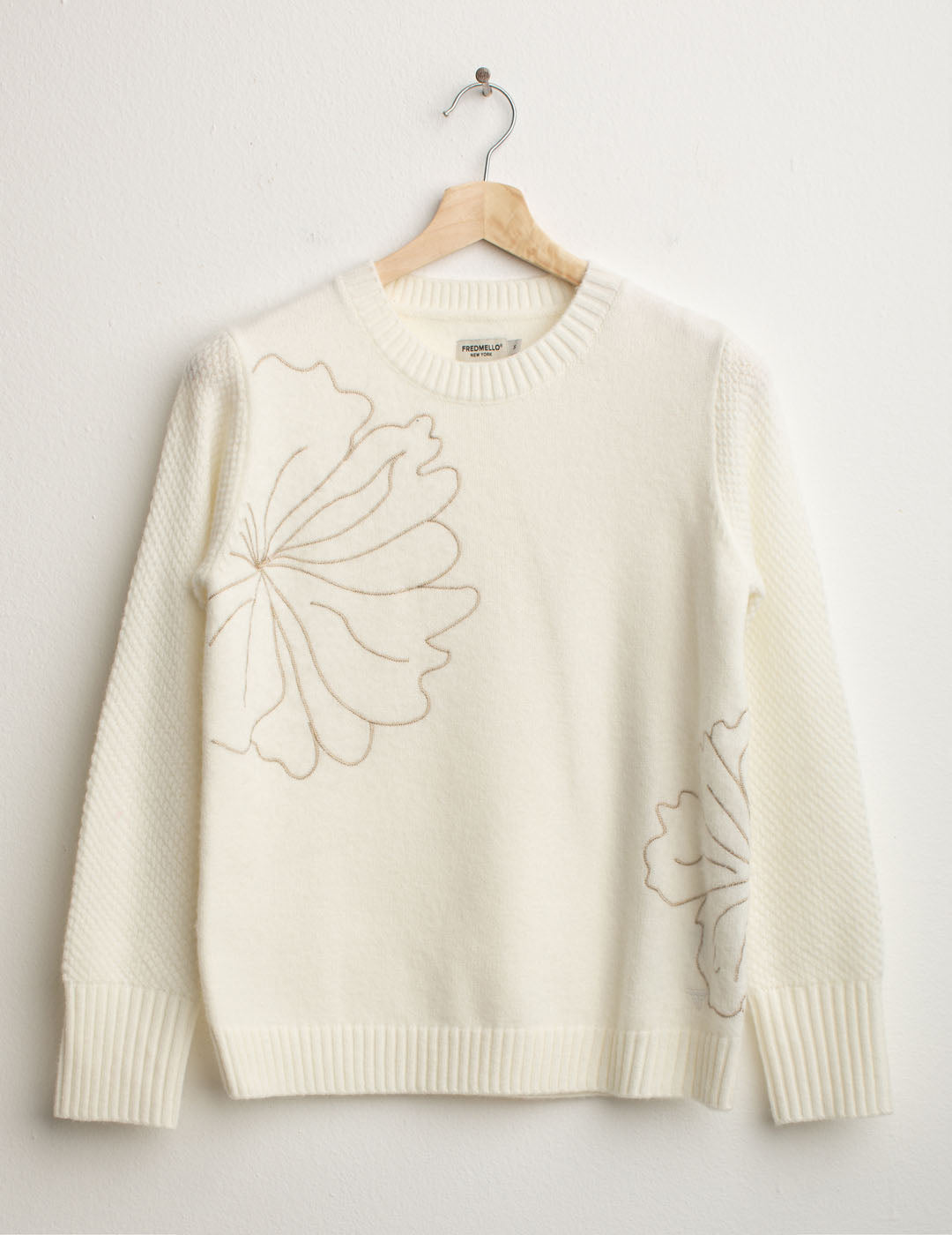 Maglia girocollo floreale ricamata con filo lurex donna off white fw25w56mg cc-a0002 Maglia girocollo floreale ricamata con filo lurex